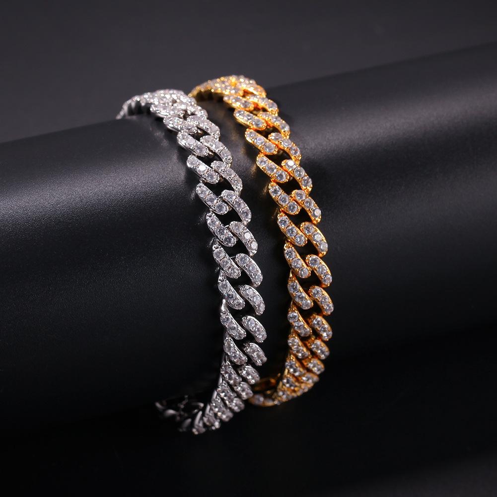 9mm 8.5inch 9inch 9.5inch Wholsale Ladies Anklets Silver Pink Gold Plated Diamond Custom Zirconia Anklet Brass Cuban Link Chain