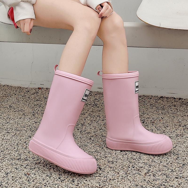 Women's High Tube Japanese Style Fleece-Lined Waterproof Rain Boots - Non-Slip, Lightweight & Wear-Resistant.
