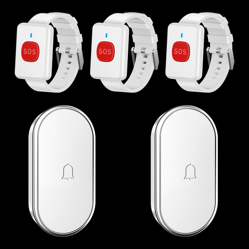 Waterproof Wireless Doorbell with 3 Receivers, 2 Transmitters, Remote Control, Long-Range Elderly Call Device & Wristband.