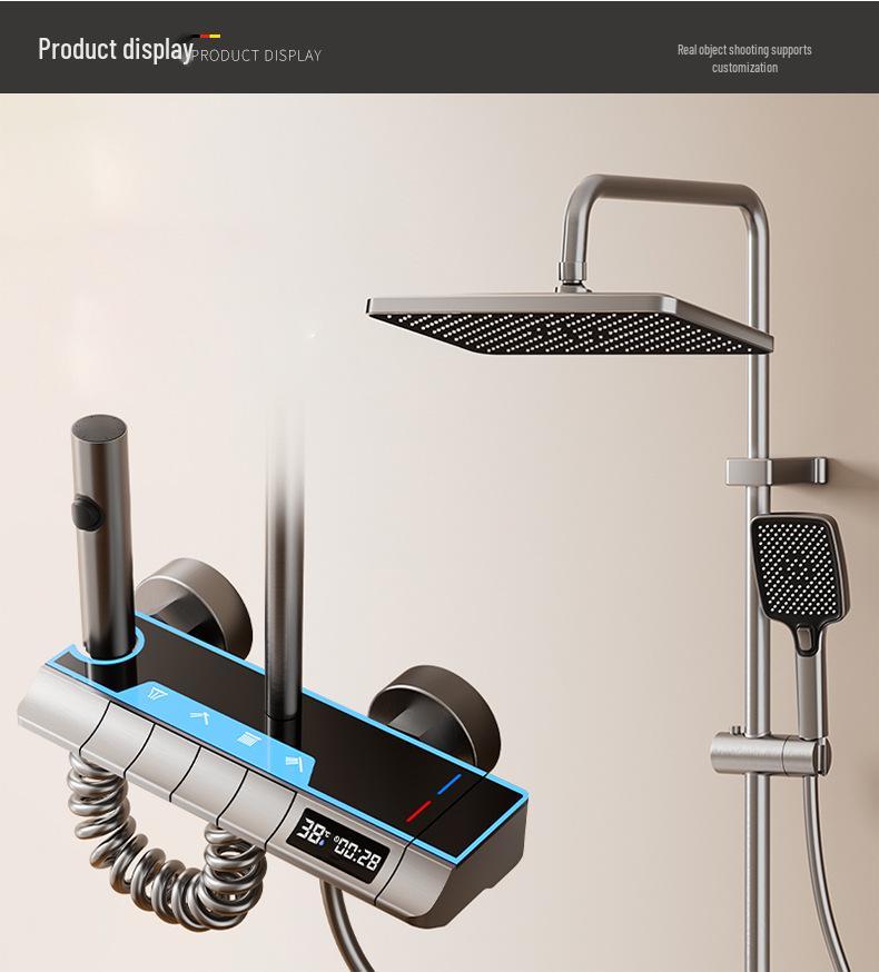 Space Aluminum Shower Faucet Set with Digital Display & LED Light Shower Head