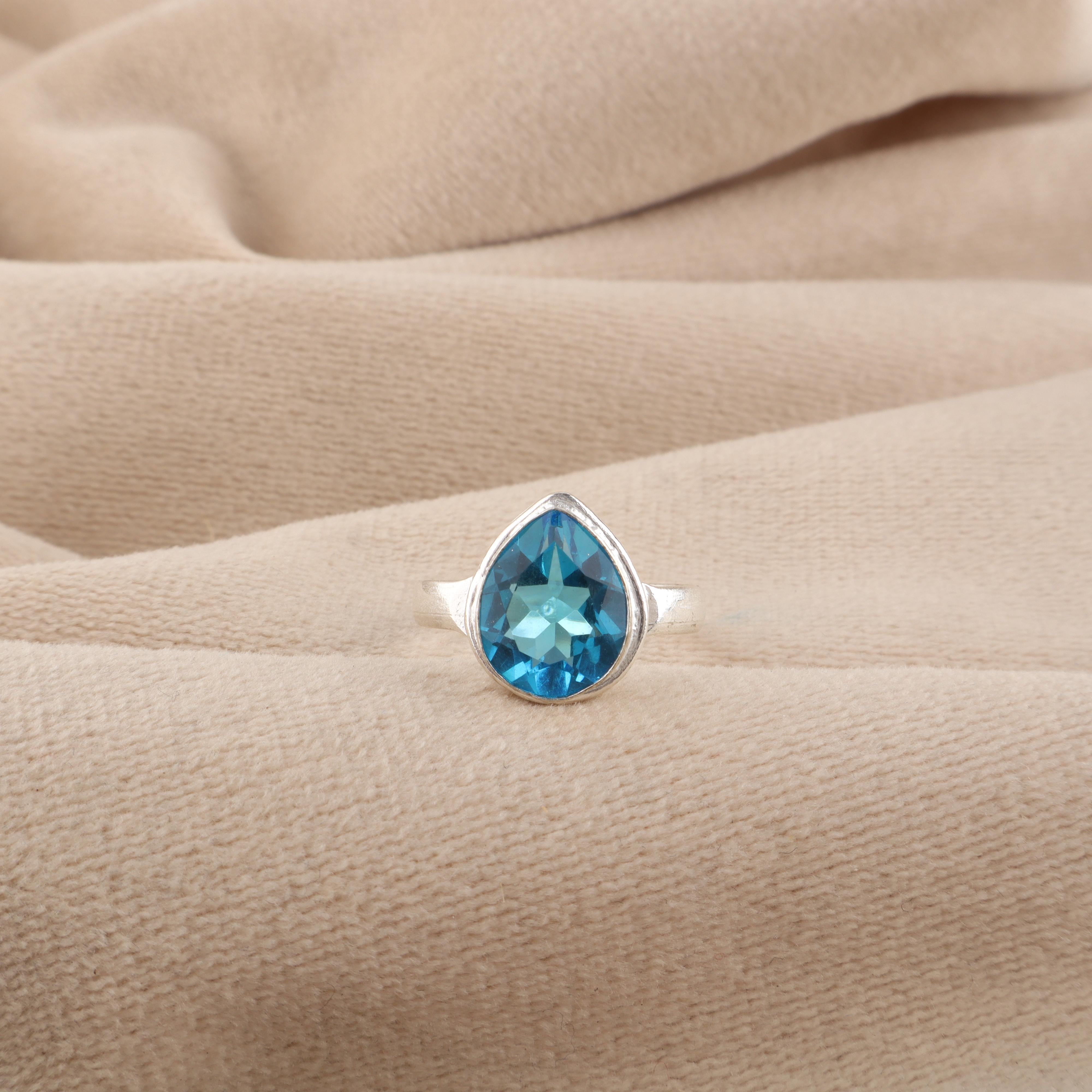 

Швейцарский голубой топаз Драгоценный камень 925 пробы Стерлинговое серебро Дизайнерские украшения Ручная работа Кольцо Для жены RR-76-9 4