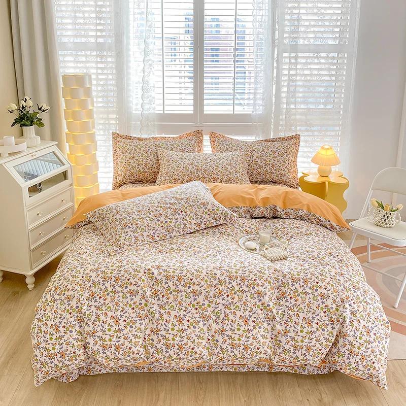 Conjunto de capa de edredom com estampa de folhas verdes-limão, 3 peças, conjunto de cama de algodão, macio, confortável, edredom e fronhas