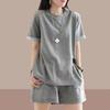 Women's 2 Piece Outfit Short Sleeve T Shirt And Shorts Set Loose Fit Solid Color Casual Summer Tracksuit