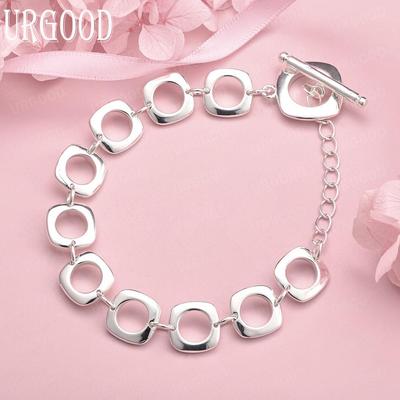 925 Sterling Silber Klassische Quadratische Kette Modischer Hochzeitsschmuck