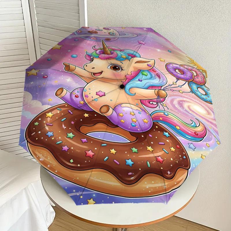 1PC Unicorn Donut Umbrella-8-Rib Reinforced, Automatic Open, Lightweight & Durable, Fashion Accessory for Outdoor, H0338
