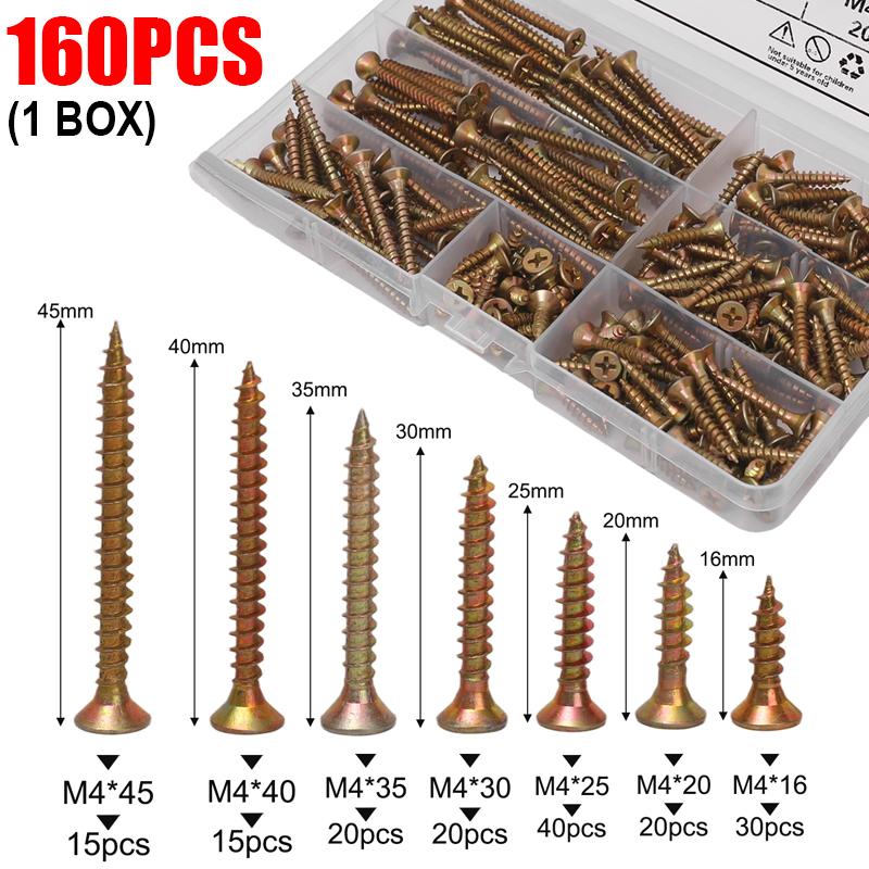 

160/320PCS Self Tapping Metal Screws Phillips Flat Head Countersunk Screw Drywall Wood Cross Screws Fasteners Assortment Kits
