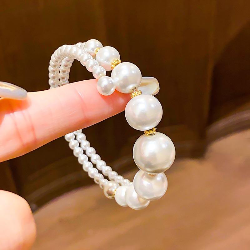 French double-layer open pearl bracelet niche retro temperament bracelet beautiful bracelet light luxury high-end jewelry women