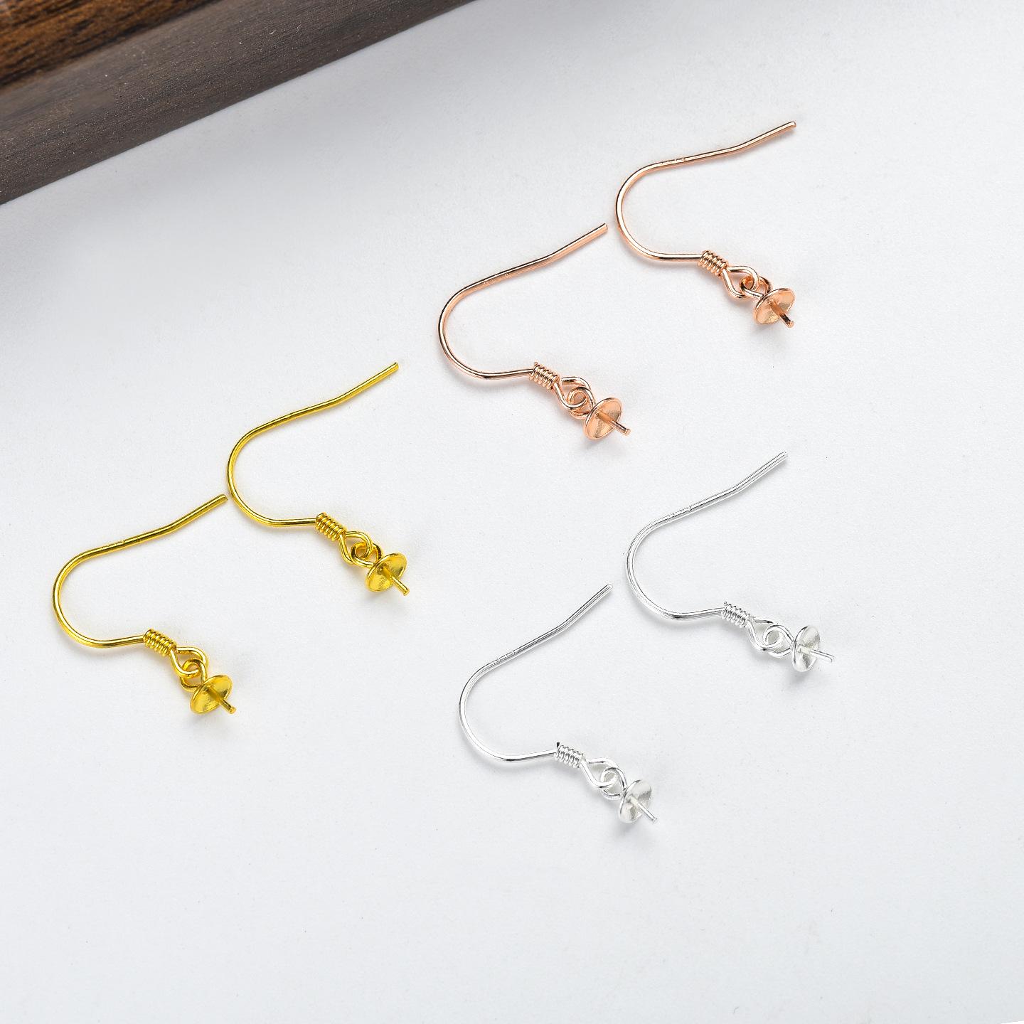 

S999 Sterling Silver DIY Earring Hooks & Bead Bases for Women s Jewelry розового золота