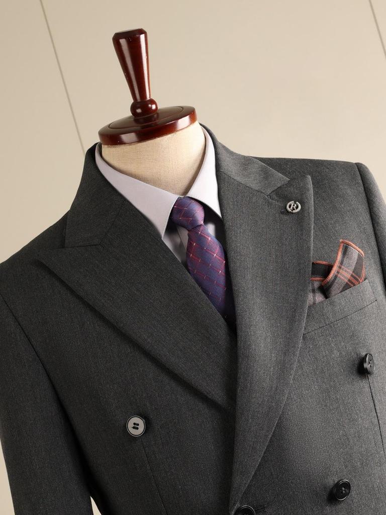 Men's Slim Fit Double-Breasted British Style Suit Set - Business Casual & Formal Wear for Weddings and Grooms
