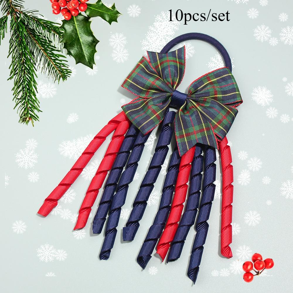 

10 шт./комплект Рождественская клетчатая резинка-бант для волос для девочек Полиэстер Лента черлидера Аксессуары для кудрей Аксессуар для головного убора 8x18cm синий