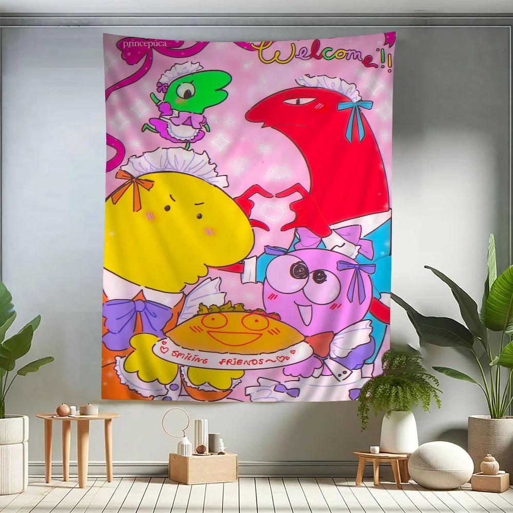 VIKAMA Cartoon SSmiling Friends Colorful Tapestry Wall Hanging Bohemian Wall Tapestries Mandala Wall Art Decor