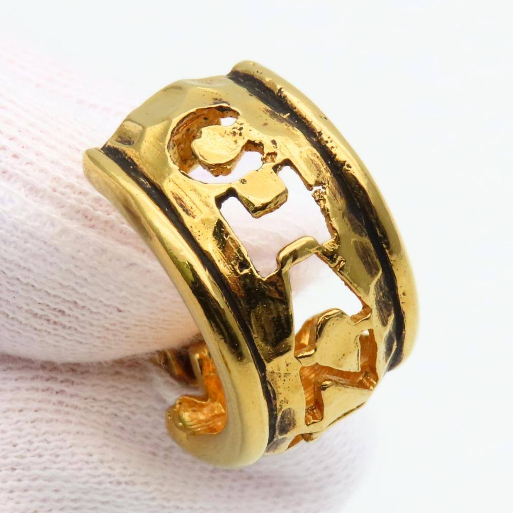 Used CHANEL Earring Open Logo Half Hoop Metal 11.4g Gold Gold Plated