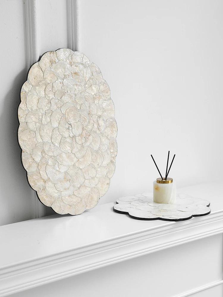 Light Luxury Natural Shell Tray Dining Table Insulating Mat Desktop Organizer Flower Trimmed Decorative Placemats