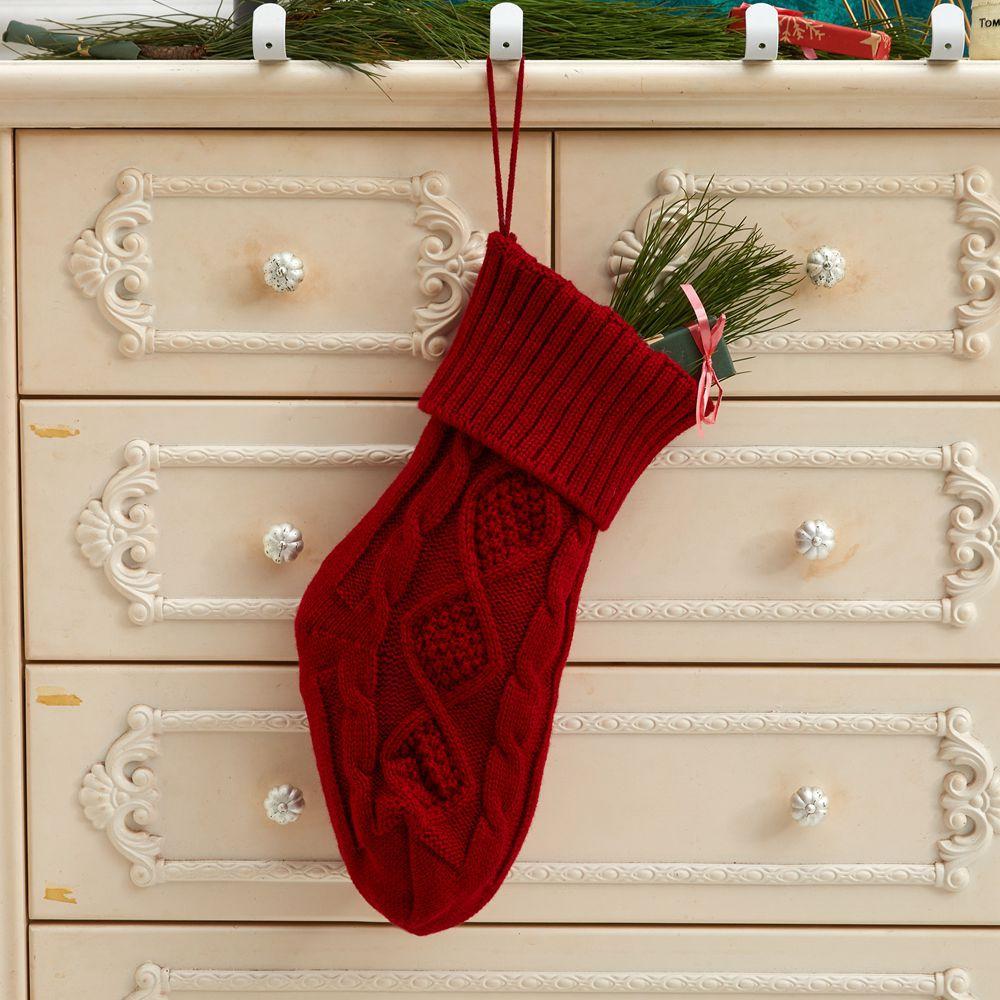 

Knitted Christmas Socking Pendant Santa Socks Rhombic Christmas Decorations 46cm Candy Bag Xmas Hanging Ornaments about 46cm красный