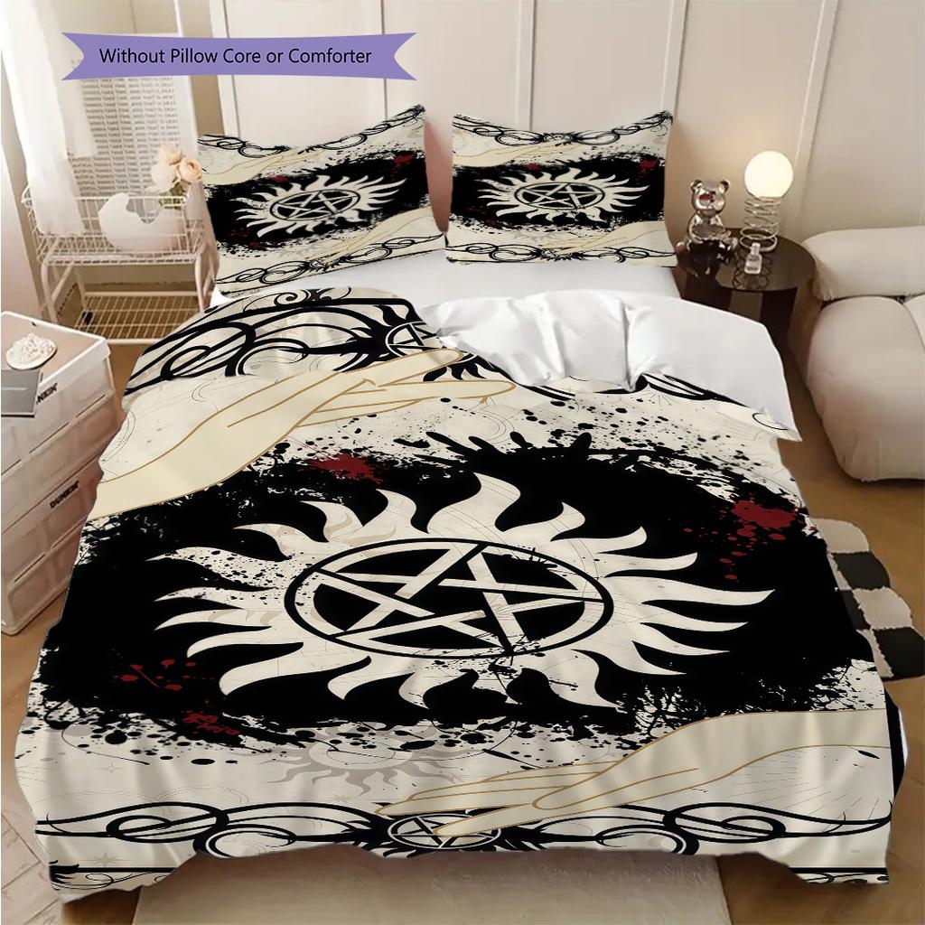 Supernatural Symbol Fire Background Threepiece Set 1 Duvet Cover 2 Pillowcase Without Core Christmas Birthday Gift
