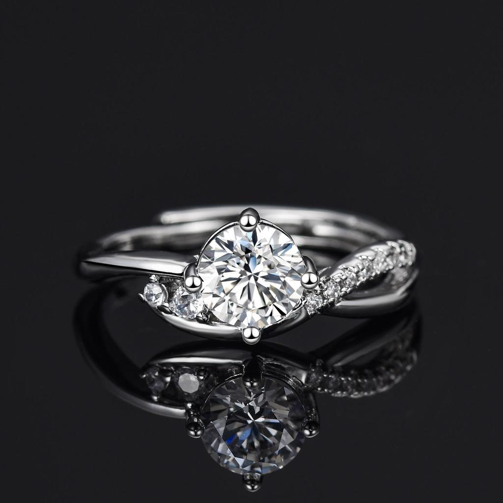 WishKJ Six-Claw Women's Engagement Ring - 1 Carat Simulated Diamond, Eight Hearts and Arrows Cut