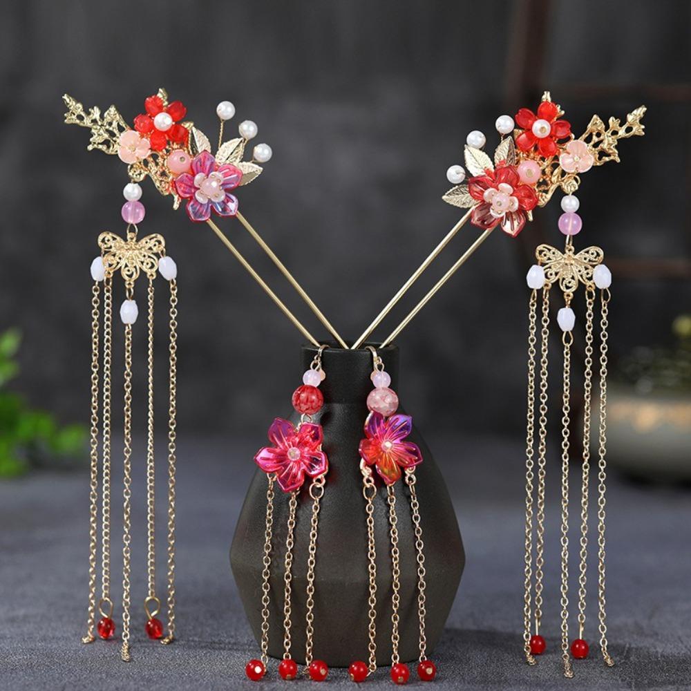 Tassel Bridal Headwear Zinc Zinc Alloy Earrings Hairpin Set Fashion Wedding Hair Sticks  Party