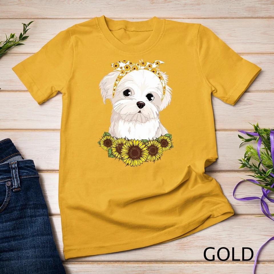 Girls Women Mom Maltese Dog Sunflower Gift T-Shirt Unisex T-shirt 2 L