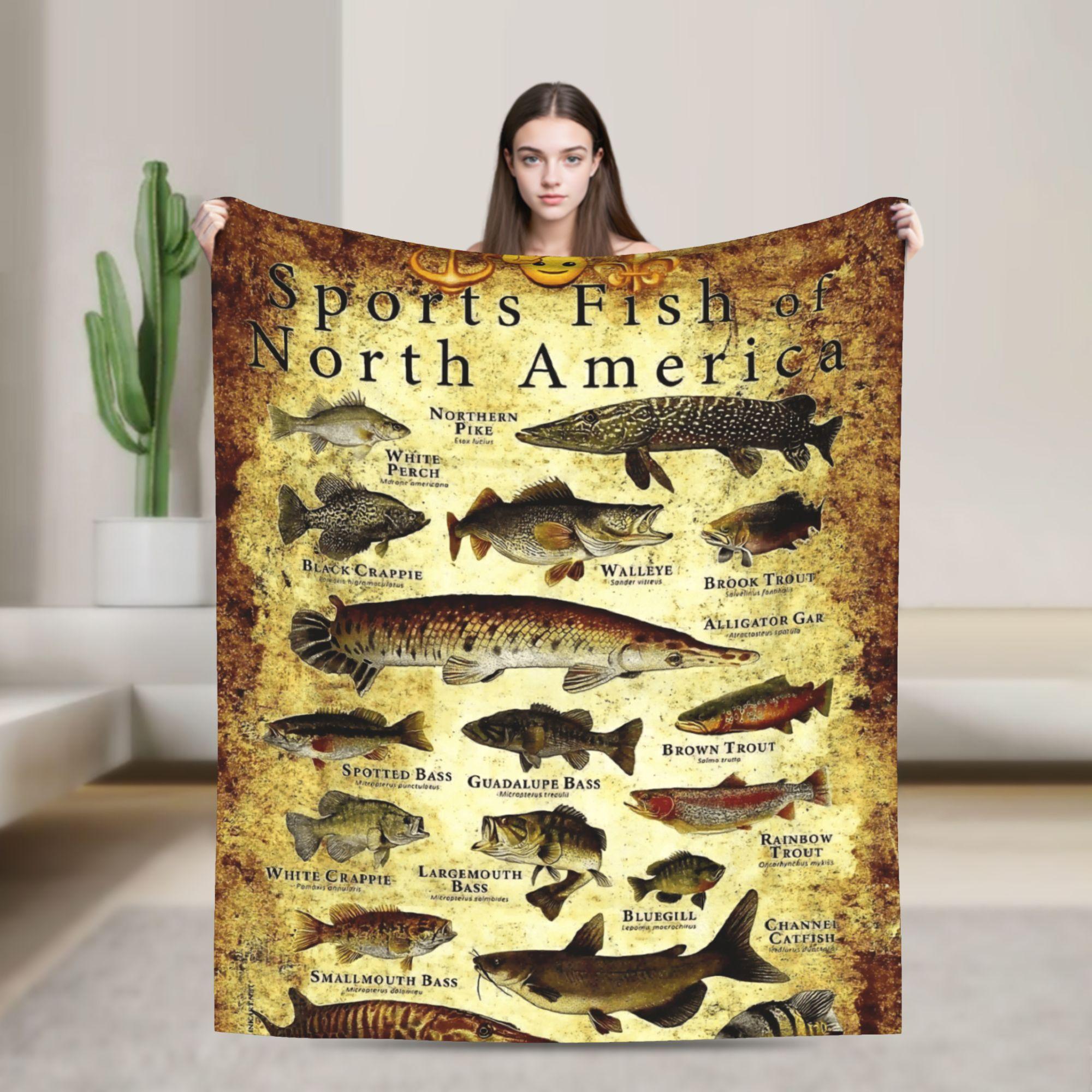 

Sports Fish of North America Warm Blanket Picnic Plush Throw Blanket Novelty Bedroom Flannel Bedspread Sofa Bed Cover 75x90cm
