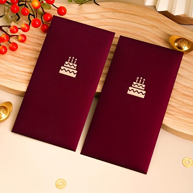 6pcs Elegant Red & Golden Foil Matte Lucky Money Envelopes with Heart & Birthday Cake Patterns - High-Quality Paper Gift Holders