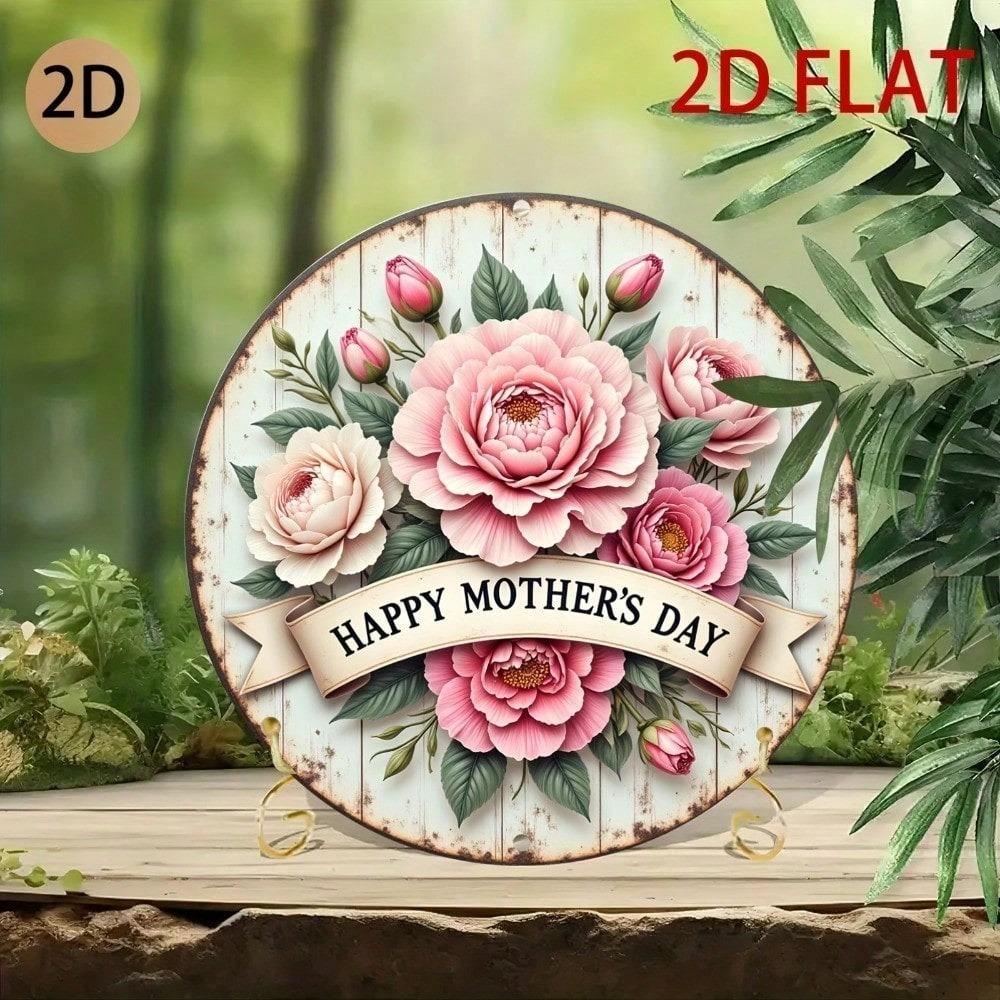 2D Round Aluminum Mother's Day Plaque 7.87" Peony Wall Art Decor