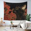 1 Pc Asian Ukiyo Art Japanese Cat Swallowing Clouds Wave Fabric Fun Tapestry Wall Hanging with Accessories, Home Dormitory Bedroom Wall Decor