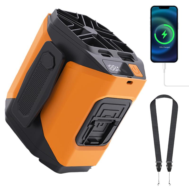 10000mAh Portable Waist Clip Fan with LED Light and Power Bank Strong Airflow Cooling Fan for Outdoor Play and Work