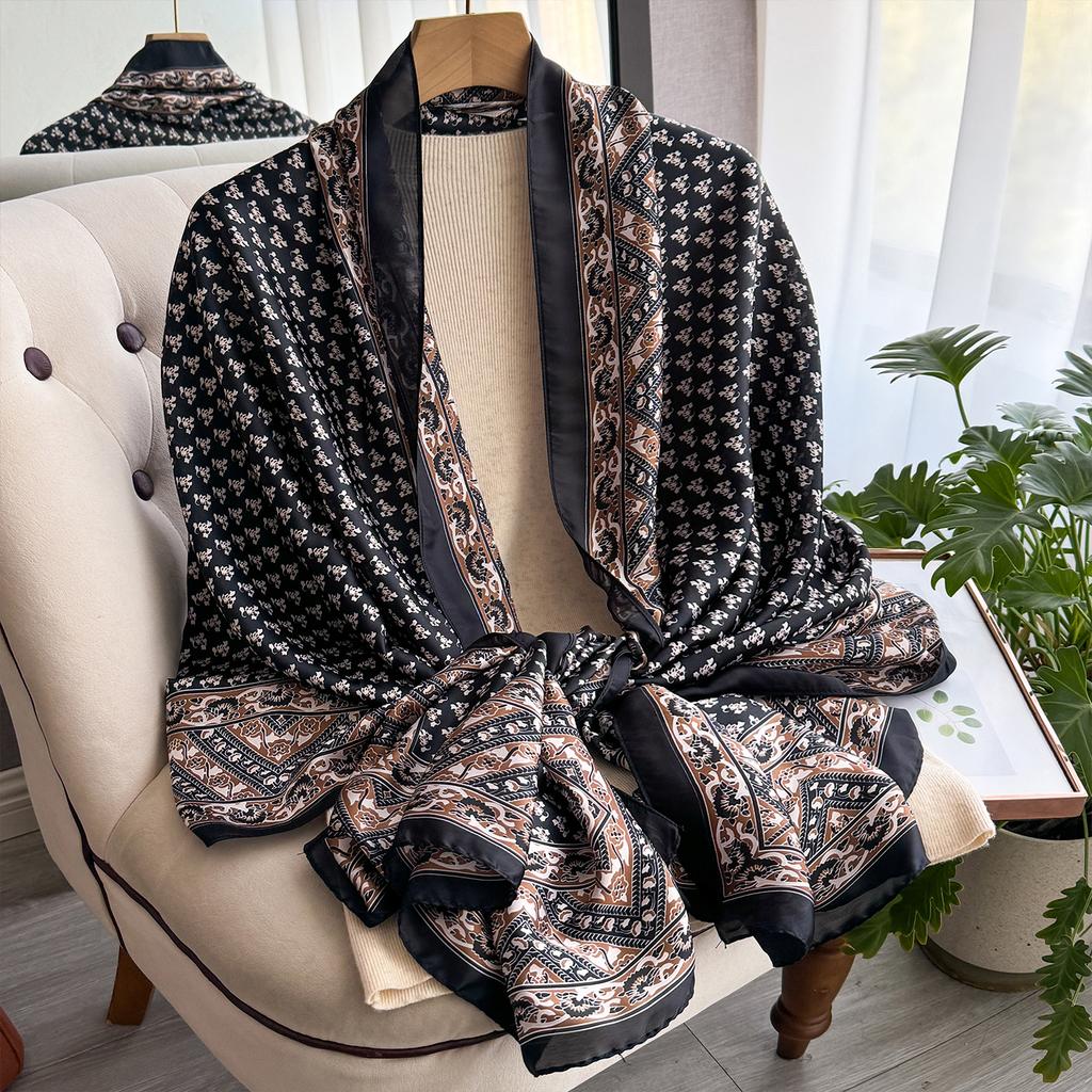 Women's 180x90cm Silk Scarf Luxury Soft Smooth Long Shawl Wrap Turban Fashion Accessory for Outdoor Beach Sunscreen