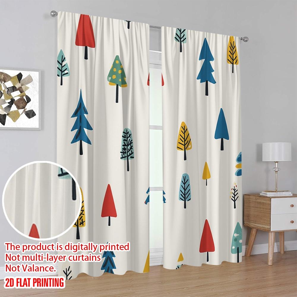Set Of 2 Plane Printing Popular Curtains Christmas Trees Festive Holiday Versatile Fabric Without Rod Decorations Inside Curtain Polyester