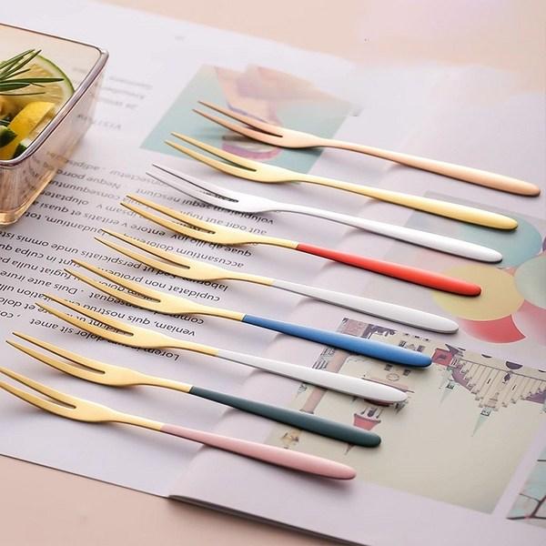 DS Dessert Fruit Tea Fork Set Stainless Steel 304 Gift Home Use, Mixed Colors 8 Pieces, 1 Piece, Korean Popular Tableware
