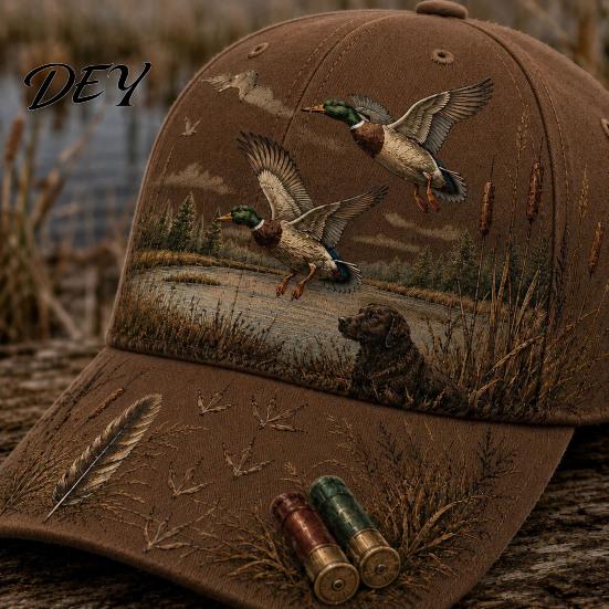 Cappello da Sole Casual da Campeggio, Berretto da Baseball Vintage da Caccia, Cappello con Fantasia Cane Anatra, Traspirante, Assorbe l'Umidità, Versatile, Copricapo da Esterno, Regolabile