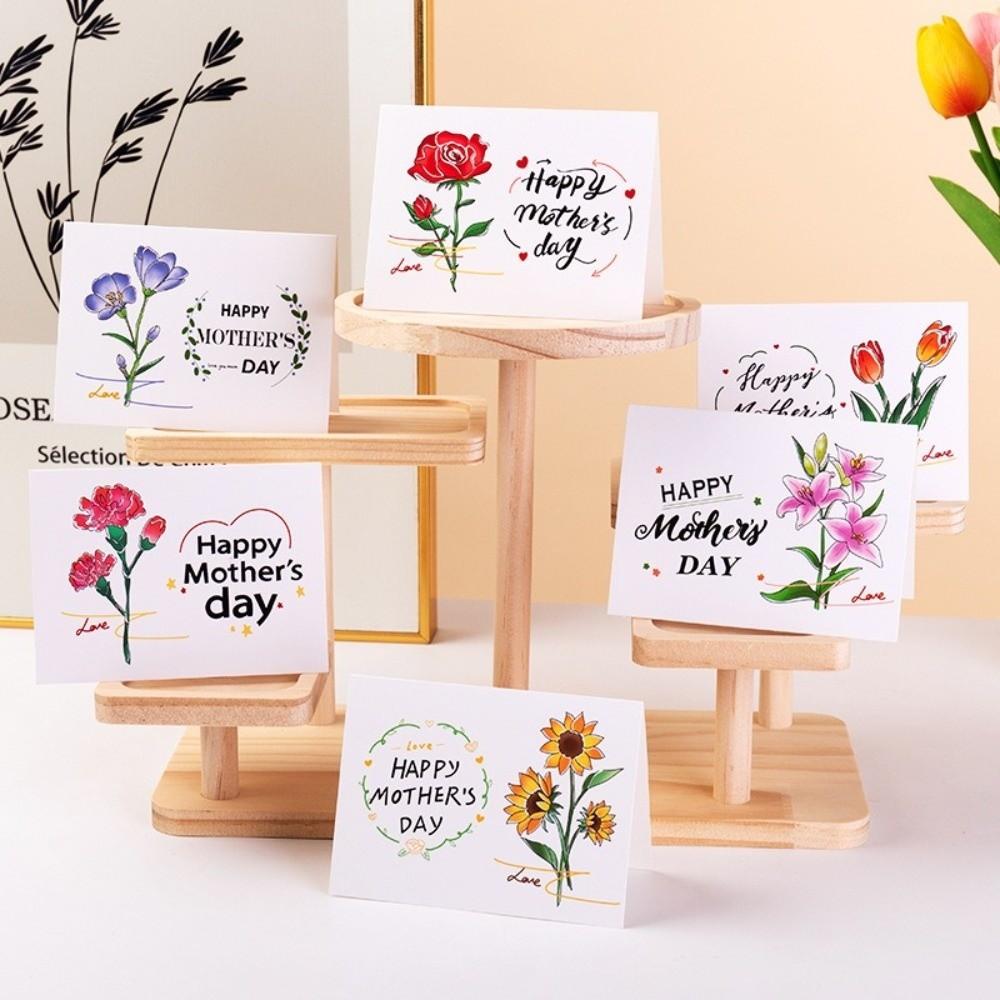 10pcs Folded Design 3D Floral Greeting Cards Floral Pattern Mother's Day Card Father's Day