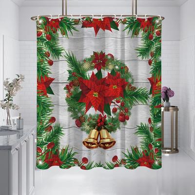 1 Stück Duschvorhang mit Weihnachtsmotiv, Tannenzweig-Blumenmuster, wasserdicht, mit 12 Haken, für Badezimmerdusche, Zuhause u