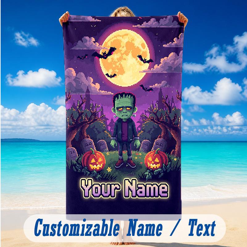 Beach Towel Custom Name Text, Quick Dry Large Towel For Beach HomeFrankenstein's Monster