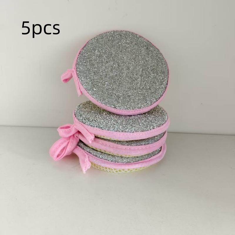 

5pcs/10pcs Round Sponge for Kitchen Cleaning, Dishwashing Cloth, Non-Stick Oil, Double-Sided Scouring Pad