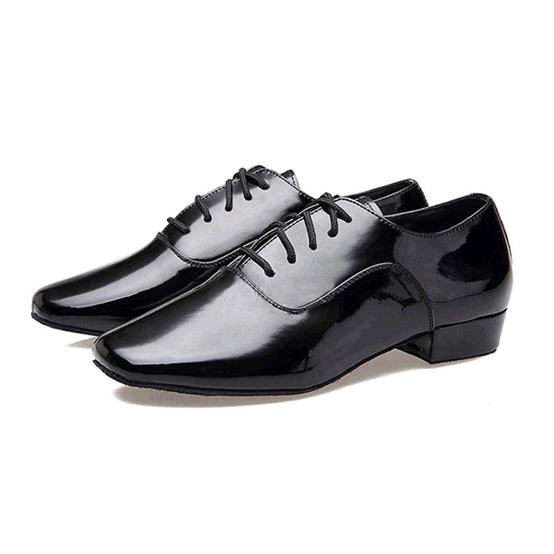 Boys Men's Square Toe Bright Leather Dance Shoes with Breath Light Leather International Standard Dance Heel 1 Inch