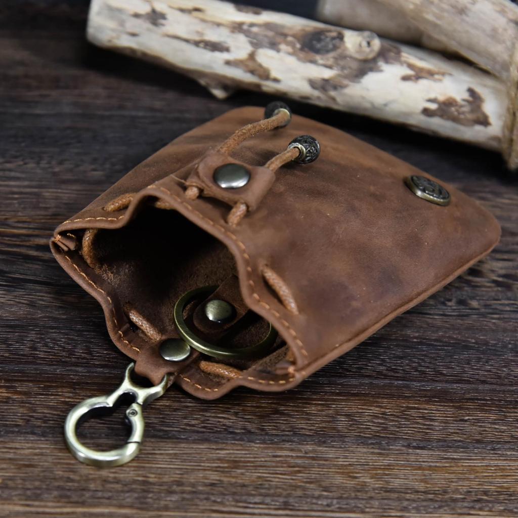 Wallet Leather Coin Purse Vintage Drawstring Mini Key Bag Earphone Storage Bag Coin Purse for Men Women.