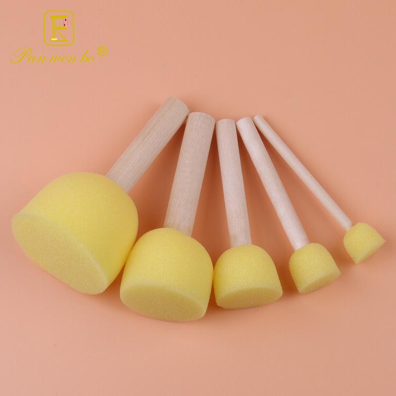 5-Piece Early Education DIY Kindergarten Painting Brushes with Wooden Handles and Sponge Stamps