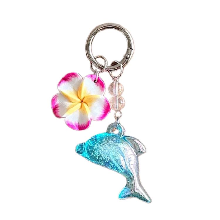 Lovely Dolphin And Flower Keychain Plastic Construction Bag Hanging Pendant Cute Gift For Girls Teens Students