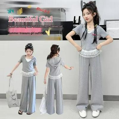 Girls' 2025 Summer Fashion Set: Hooded Top & Straight-Leg Pants