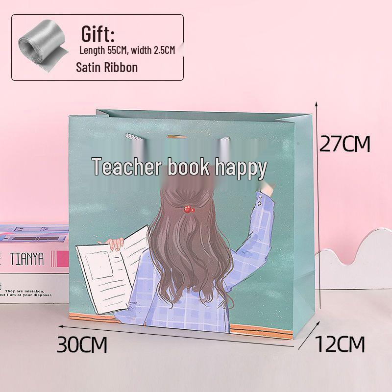 Teacher's Day Gift Set: Greeting & Thank You Cards, Kindergarten Cartoon Paper Bag.