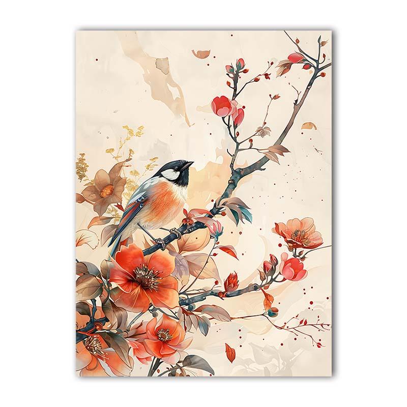 Nordic Wall Art Bird & Flowers Chinese Style Canvas Painting Modern Style Poster Prints Bedroom Living Room Wall Decor