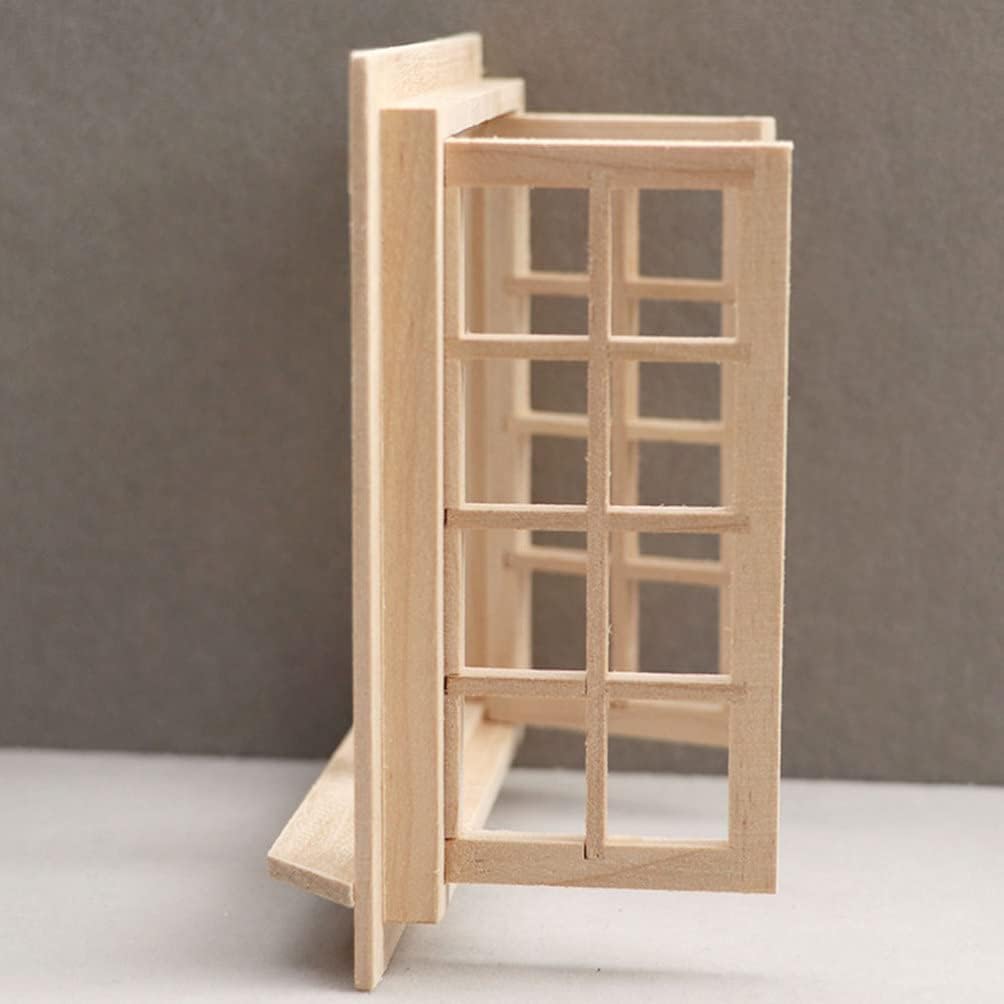Wooden Window for Dollhouse, Miniature Window Frame Mini Furniture Doll House 1:12 Dollhouse Wooden Doors Miniature Furniture Doll Craft Window Frame