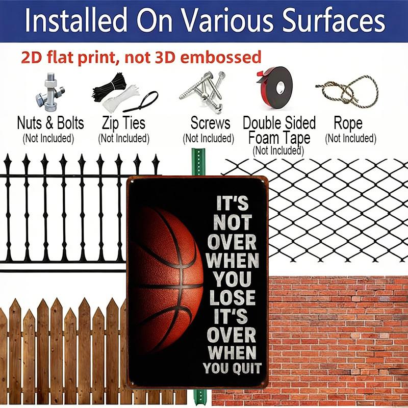 2D Flaches 1 Stück Basketball Motivationsspruch Metallschild 7,87x11,81 Zoll - Aluminium Inspirierendes Sportdekor für Zuhause, Garage, Man Cave, Fitnessstudio - Langlebig