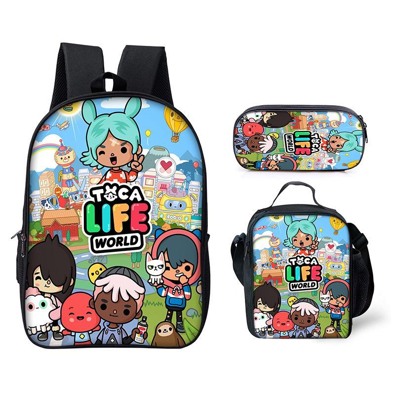 Luxus Neuheit Eigenartig Cool Toca Life World 3D Druck 3 Stück/Set Schüler Schultaschen Laptop Tagesrucksack Rucksack Lunchtasche Federmäppchen