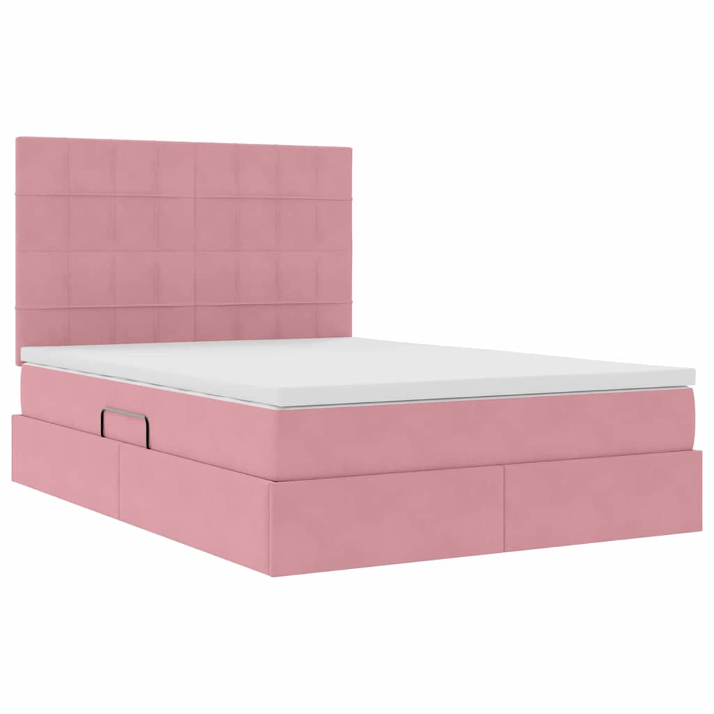 Storage Bed with Mattress Pink 140 X 200 Cm Velvet