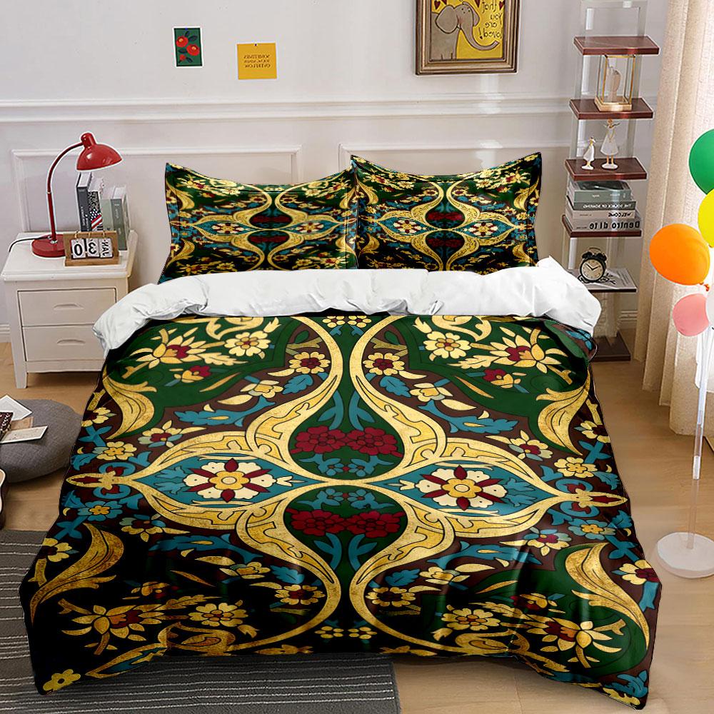 Golden floral vine patterns. Bedding sets Duvet cover sets Duvet covers Pillowcases(1 * Duvet Cover 2 * Pillowcases, without duvet insert) 135x200cm