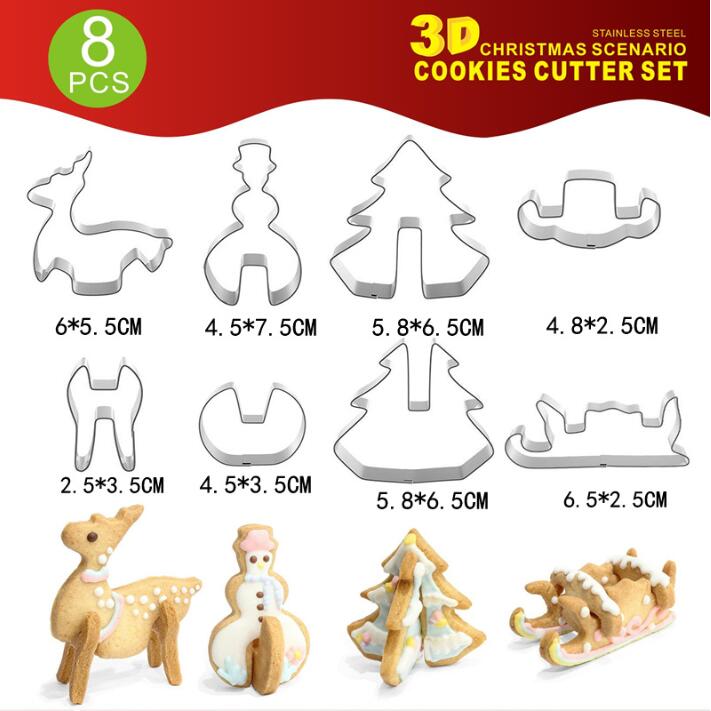 8Pcs_3D Christmas Cookie Cutters Set Stainless Steel Fondant Biscuit Baking Mold 8Pcs_3D Christmas Cookie Cutters Set Stainless Steel Fondant Biscuit Baking Mold