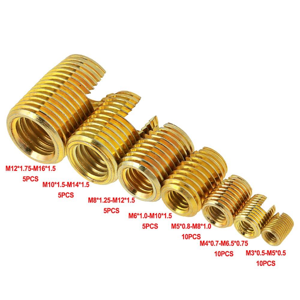 50pcs Gold Self Tapping Inserts M3-M12 Brass Slotted Thread Inserts Threaded Inserts Kit  Tool Set