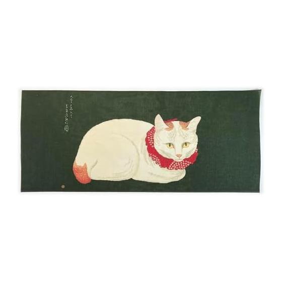 Ukiyo-e Tenugui Towel by Hiroaki Takahashi - White Cat Design